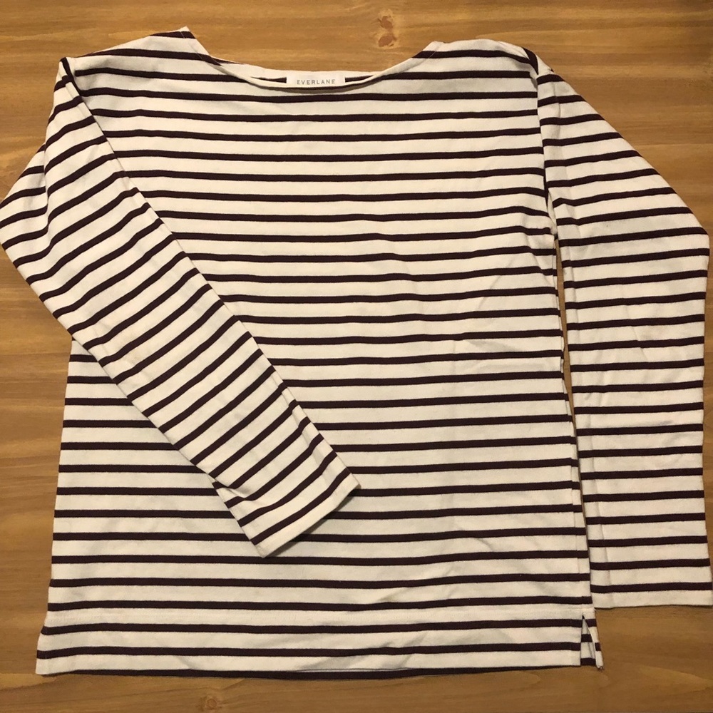 Everlane Boxy Burgundy and White Stripe Top
